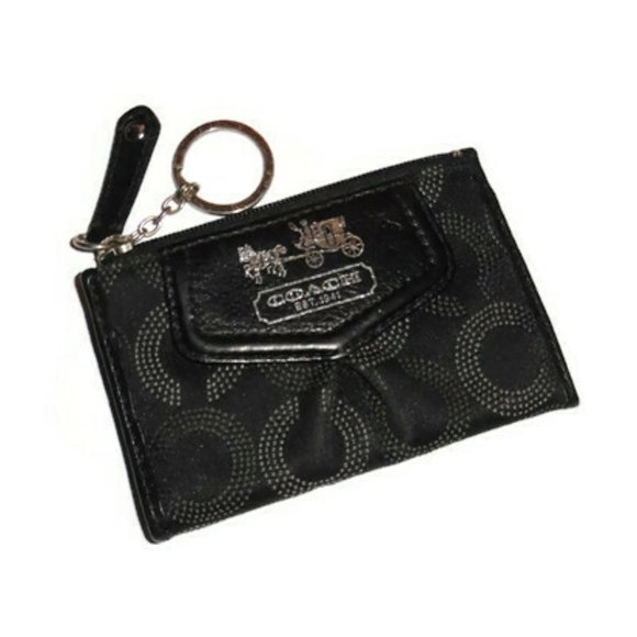 Coach Handbags - Coach Coin Purse Wallet Black Silver Dotted Op Art